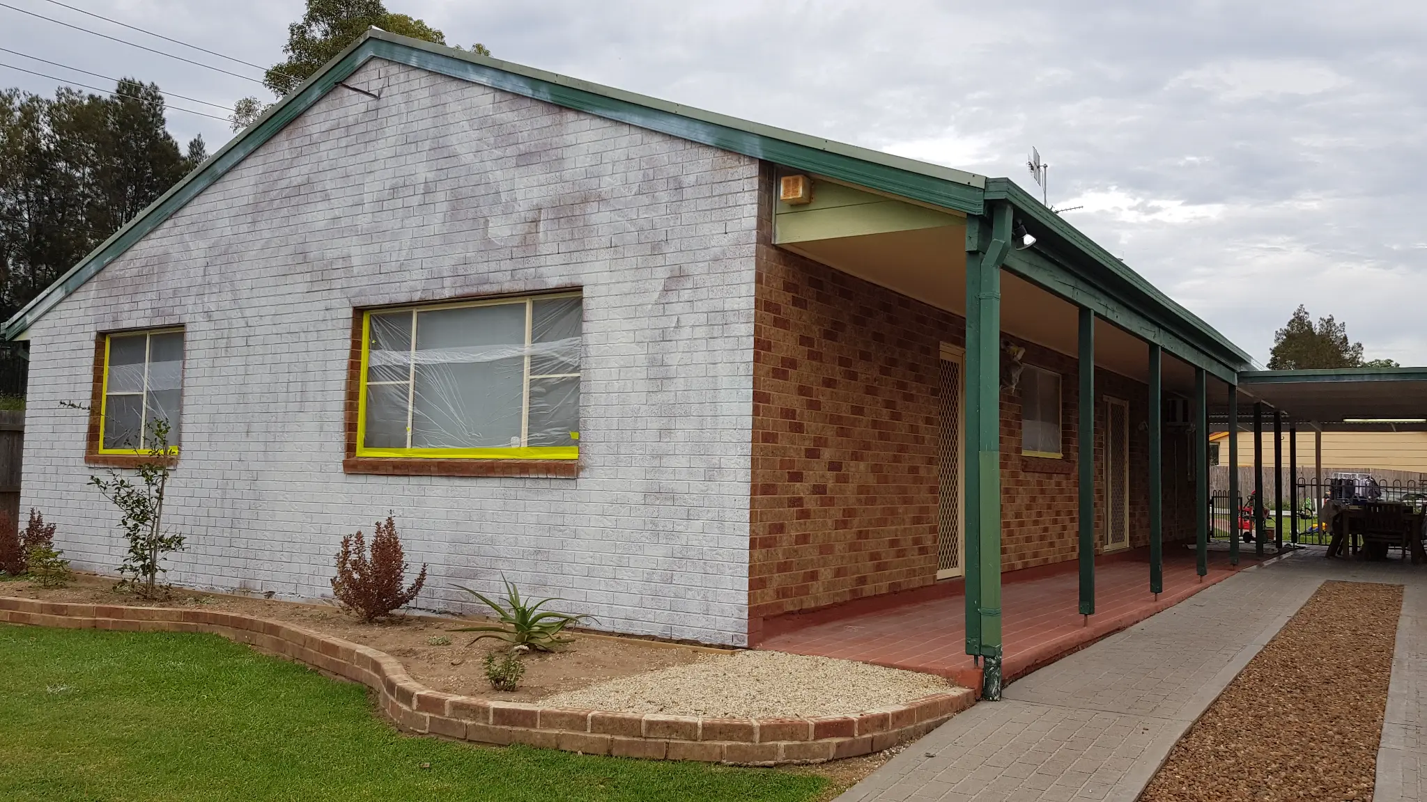 Brick house before painting